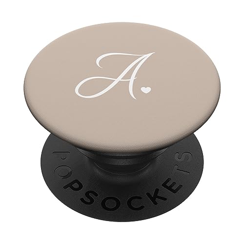 Monogramm mit süßem Buchstaben A in Herzform, Sand/Beige/Hellbraun PopSockets mit austauschbarem PopGrip von Cute Monogram Letter Design