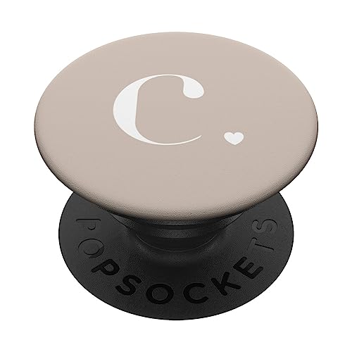 Monogramm mit süßem Buchstaben C, Herzform, Sand/Beige/Hellbraun PopSockets mit austauschbarem PopGrip von Cute Monogram Letter Design