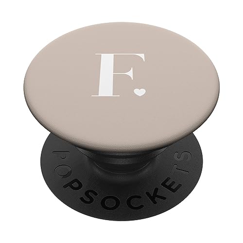 Monogramm, Buchstabe F, Initiale in Herzform, Sand/Beige/Hellbraun PopSockets Klebender PopGrip von Cute Monogram Letter Design