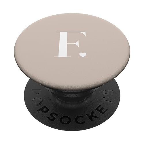 Monogramm mit süßem Buchstaben F, Herzform, Sand/Beige/Hellbraun PopSockets mit austauschbarem PopGrip von Cute Monogram Letter Design