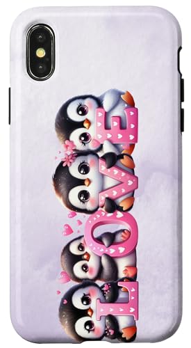 Hülle für iPhone X/XS Niedliche Baby-Pinguine Liebe Valentinstag Lila Rosa Pinguin von Merch von Amazon