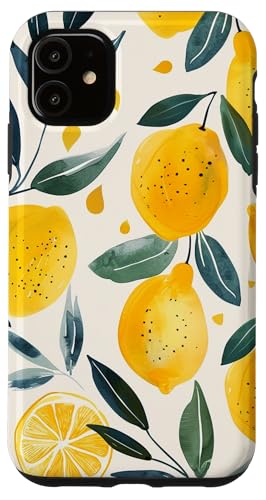 Hülle für iPhone 11 Obstmuster Kunst Zitrone Vintage Aquarell von Cute Vintage Pattern Graphic (Lemon)
