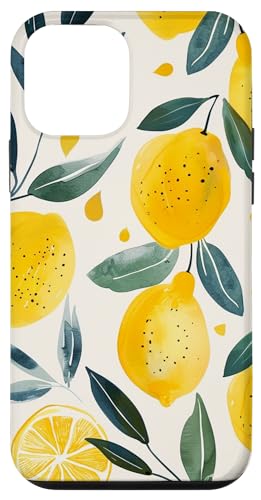 Hülle für iPhone 12 mini Obstmuster Kunst Zitrone Vintage Aquarell von Cute Vintage Pattern Graphic (Lemon)