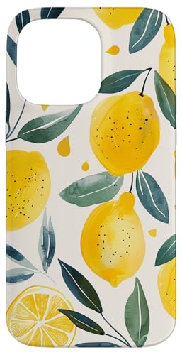 Hülle für iPhone 14 Pro Max Obstmuster Kunst Zitrone Vintage Aquarell von Cute Vintage Pattern Graphic (Lemon)