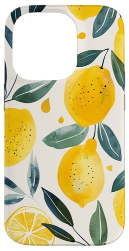 Hülle für iPhone 14 Pro Obstmuster Kunst Zitrone Vintage Aquarell von Cute Vintage Pattern Graphic (Lemon)