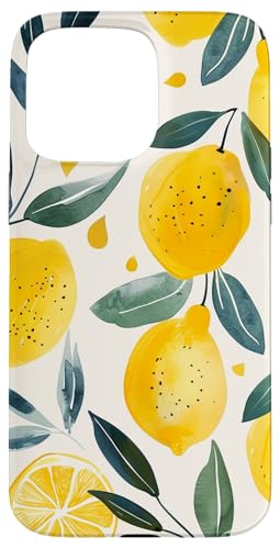 Hülle für iPhone 15 Pro Max Obstmuster Kunst Zitrone Vintage Aquarell von Cute Vintage Pattern Graphic (Lemon)