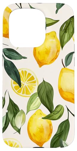 Hülle für iPhone 15 Pro Muster Kunst Zitrone Obst Vintage von Cute Vintage Pattern Graphic (Lemon)