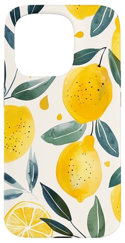 Hülle für iPhone 15 Pro Obstmuster Kunst Zitrone Vintage Aquarell von Cute Vintage Pattern Graphic (Lemon)
