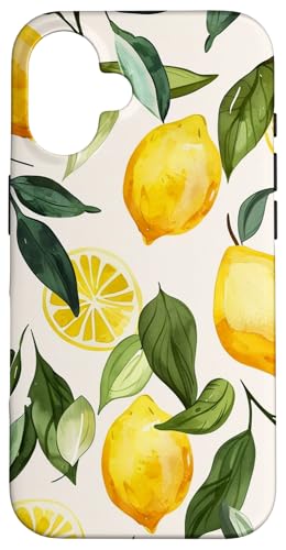 Hülle für iPhone 16 Muster Kunst Zitrone Obst Vintage von Cute Vintage Pattern Graphic (Lemon)