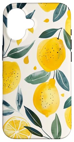 Hülle für iPhone 16 Obstmuster Kunst Zitrone Vintage Aquarell von Cute Vintage Pattern Graphic (Lemon)