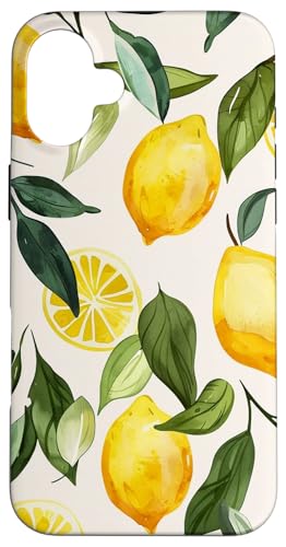 Hülle für iPhone 16 Plus Muster Kunst Zitrone Obst Vintage von Cute Vintage Pattern Graphic (Lemon)