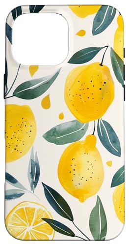 Hülle für iPhone 16 Pro Max Obstmuster Kunst Zitrone Vintage Aquarell von Cute Vintage Pattern Graphic (Lemon)