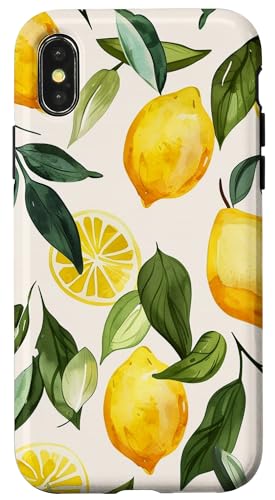 Hülle für iPhone X/XS Muster Kunst Zitrone Obst Vintage von Cute Vintage Pattern Graphic (Lemon)