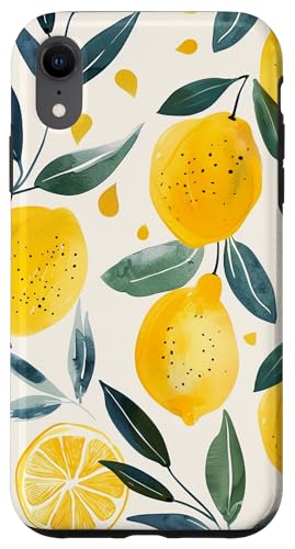 Hülle für iPhone XR Obstmuster Kunst Zitrone Vintage Aquarell von Cute Vintage Pattern Graphic (Lemon)