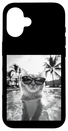 Katze trägt Sonnenbrille in einem Pool Hülle für iPhone 16 von Cute and Summery Animal Designs