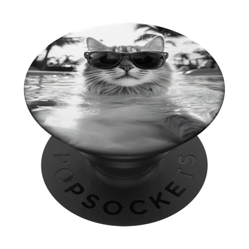 Katze trägt Sonnenbrille in einem Pool PopSockets Klebender PopGrip Katze trägt Sonnenbrille in einem Pool PopSockets Klebender PopGrip von Cute and Summery Animal Designs