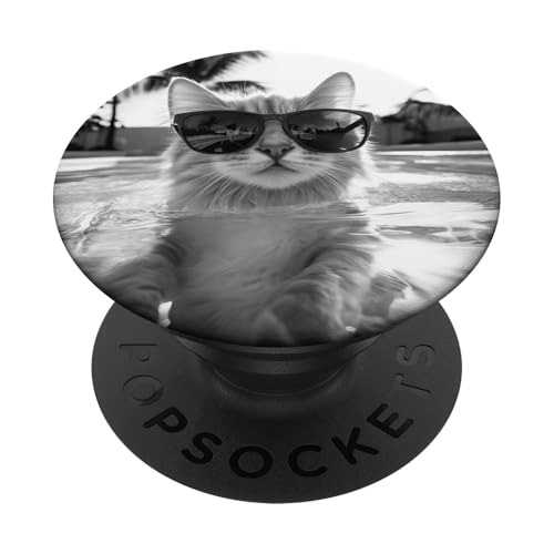 Katze trägt Sonnenbrille in einem Pool PopSockets Klebender PopGrip Katze trägt Sonnenbrille in einem Pool PopSockets Klebender PopGrip von Cute and Summery Animal Designs
