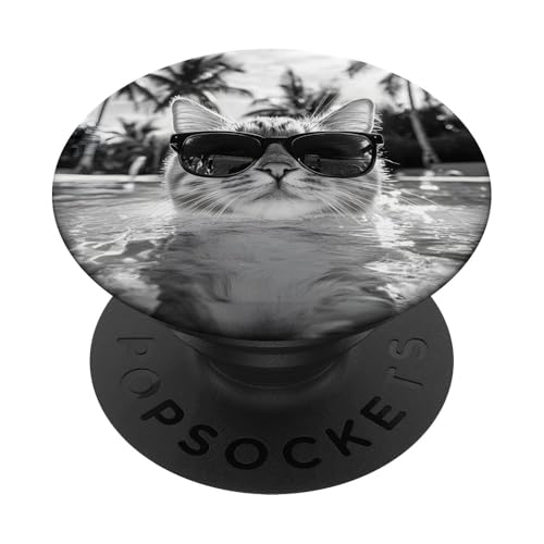 Katze trägt Sonnenbrille in einem Pool PopSockets Klebender PopGrip Katze trägt Sonnenbrille in einem Pool PopSockets Klebender PopGrip von Cute and Summery Animal Designs