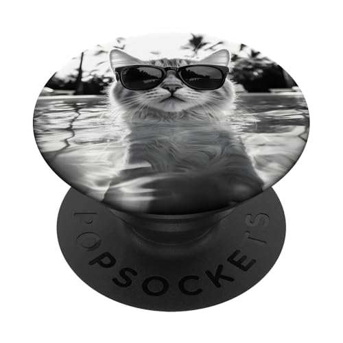 Katze trägt Sonnenbrille in einem Pool PopSockets Klebender PopGrip Katze trägt Sonnenbrille in einem Pool PopSockets Klebender PopGrip von Cute and Summery Animal Designs