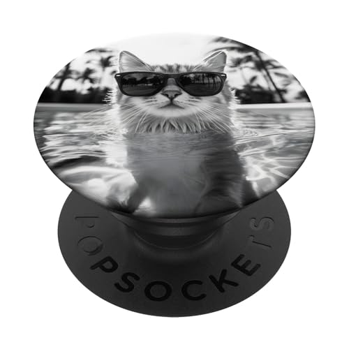 Katze trägt Sonnenbrille in einem Pool PopSockets Klebender PopGrip Katze trägt Sonnenbrille in einem Pool PopSockets Klebender PopGrip von Cute and Summery Animal Designs