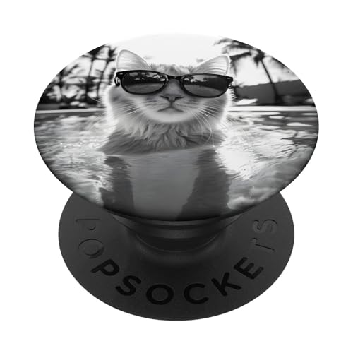Katze trägt Sonnenbrille in einem Pool PopSockets Klebender PopGrip Katze trägt Sonnenbrille in einem Pool PopSockets Klebender PopGrip von Cute and Summery Animal Designs