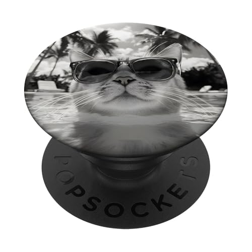 Lustige Katze mit Sonnenbrille in einem Pool mit Palmen PopSockets Klebender PopGrip Lustige Katze mit Sonnenbrille in einem Pool mit Palmen PopSockets Klebender PopGrip von Cute and Summery Animal Designs