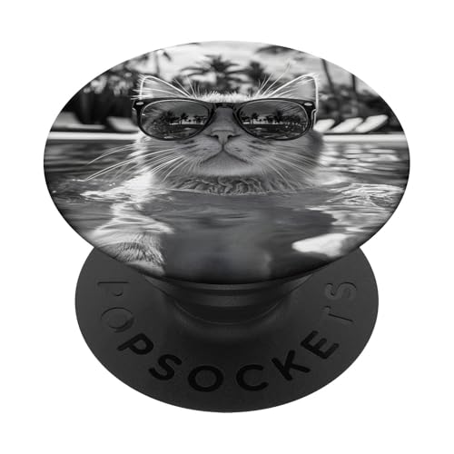 Lustige Katze mit Sonnenbrille in einem Pool mit Palmen PopSockets Klebender PopGrip Lustige Katze mit Sonnenbrille in einem Pool mit Palmen PopSockets Klebender PopGrip von Cute and Summery Animal Designs