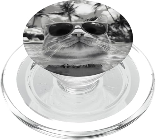 Lustige Katze mit Sonnenbrille in einem Pool mit Palmen PopSockets PopGrip für MagSafe von Cute and Summery Animal Designs
