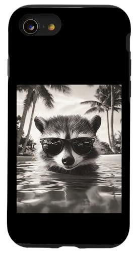 Lustiger Waschbär mit Sonnenbrille in einem Pool mit Palmen Hülle für iPhone SE (2020) / 7 / 8 von Cute and Summery Animal Designs