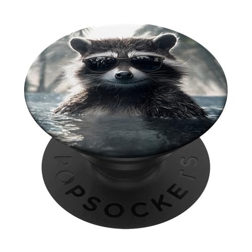 Lustiger Waschbär mit Sonnenbrille in einem Pool mit Palmen PopSockets Klebender PopGrip Lustiger Waschbär mit Sonnenbrille in einem Pool mit Palmen PopSockets Klebender PopGrip von Cute and Summery Animal Designs