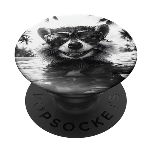 Lustiger Waschbär mit Sonnenbrille in einem Pool mit Palmen PopSockets Klebender PopGrip Lustiger Waschbär mit Sonnenbrille in einem Pool mit Palmen PopSockets Klebender PopGrip von Cute and Summery Animal Designs