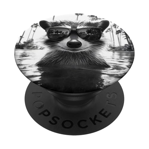 Lustiger Waschbär mit Sonnenbrille in einem Pool mit Palmen PopSockets Klebender PopGrip Lustiger Waschbär mit Sonnenbrille in einem Pool mit Palmen PopSockets Klebender PopGrip von Cute and Summery Animal Designs