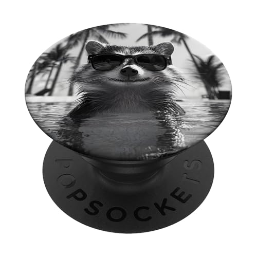 Lustiger Waschbär mit Sonnenbrille in einem Pool mit Palmen PopSockets Klebender PopGrip Lustiger Waschbär mit Sonnenbrille in einem Pool mit Palmen PopSockets Klebender PopGrip von Cute and Summery Animal Designs