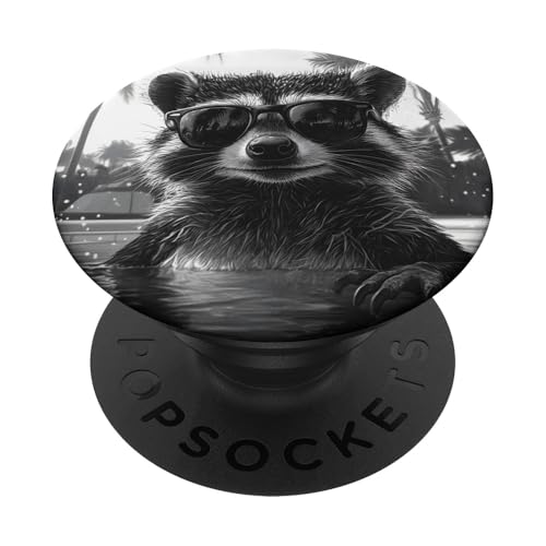 Lustiger Waschbär mit Sonnenbrille in einem Pool mit Palmen PopSockets Klebender PopGrip Lustiger Waschbär mit Sonnenbrille in einem Pool mit Palmen PopSockets Klebender PopGrip von Cute and Summery Animal Designs