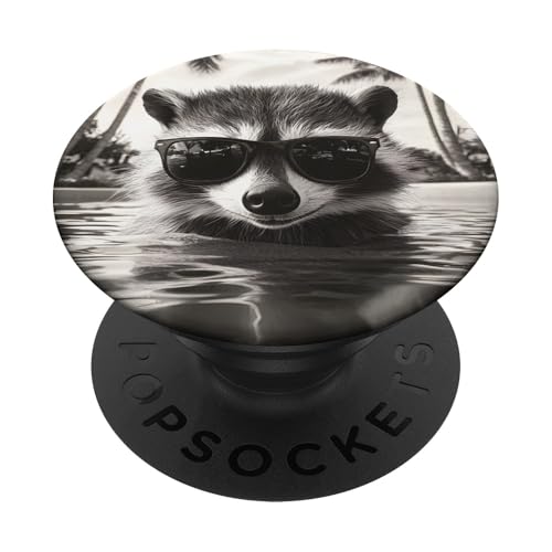 Lustiger Waschbär mit Sonnenbrille in einem Pool mit Palmen PopSockets Klebender PopGrip Lustiger Waschbär mit Sonnenbrille in einem Pool mit Palmen PopSockets Klebender PopGrip von Cute and Summery Animal Designs