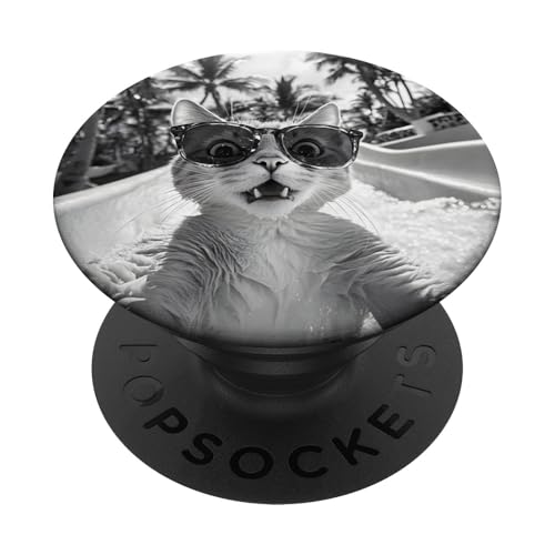 Schockiert aussehende Katze mit Sonnenbrille in einer Wasserrutsche PopSockets Klebender PopGrip Schockiert aussehende Katze mit Sonnenbrille in einer Wasserrutsche PopSockets Klebender PopGrip von Cute and Summery Animal Designs