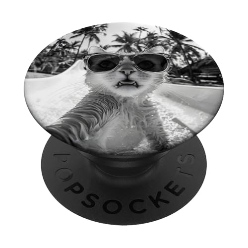 Schockiert aussehende Katze mit Sonnenbrille in einer Wasserrutsche PopSockets Klebender PopGrip Schockiert aussehende Katze mit Sonnenbrille in einer Wasserrutsche PopSockets Klebender PopGrip von Cute and Summery Animal Designs
