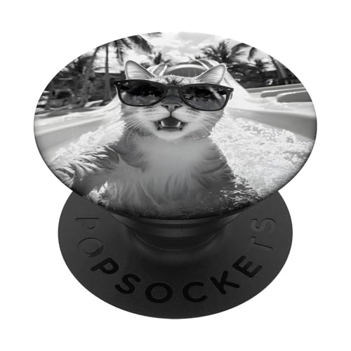 Schockiert aussehende Katze mit Sonnenbrille in einer Wasserrutsche PopSockets Klebender PopGrip Schockiert aussehende Katze mit Sonnenbrille in einer Wasserrutsche PopSockets Klebender PopGrip von Cute and Summery Animal Designs