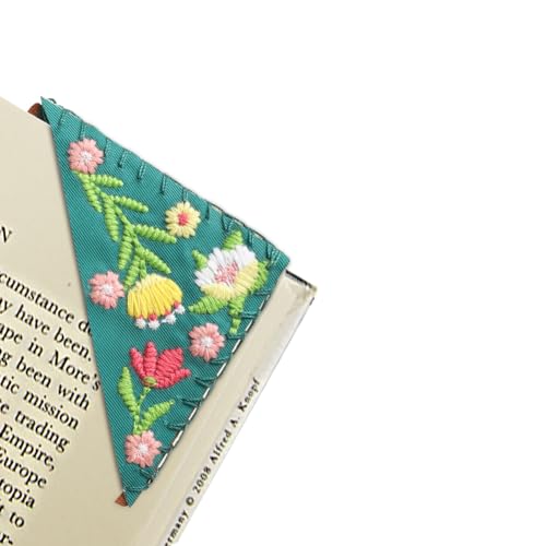CuteHome personalisierte Hand bestickt Ecke Lesezeichen, einzigartige niedliche Blume Stickerei Lesezeichen Zubehör für Buchliebhaber（1 Stück, grün) von CuteHome