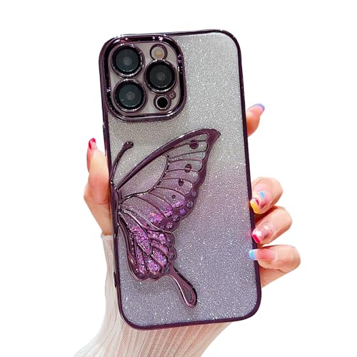 Cutecasee Chrom-Schutzhülle für Damen/Mädchen, Farbverlauf, Glitzer, Schmetterling, Treibsand-Beschichtung, transparente Handyhüllen für iPhone, kompatibel mit iPhone 14 Pro Max, Violett Cutecasee Chrom-Schutzhülle für Damen/Mädchen, Farbverlauf, Glitzer, Schmetterling, Treibsand-Beschichtung, transparente Handyhüllen für iPhone, kompatibel mit iPhone 14 Pro Max, Violett von Cutecasee