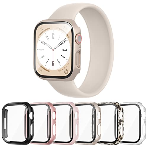 Cuteey Schutzhülle für Apple Watch 44 mm SE/Serie 6/5/4 mit integriertem Displayschutz aus gehärtetem Glas, vollständiger Schutz für iWatch 44 mm, 6 Stück von Cuteey