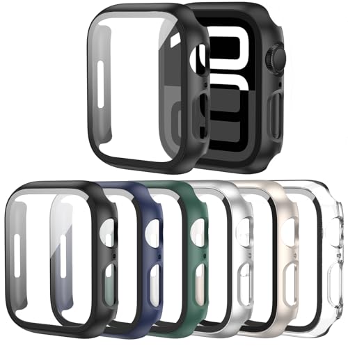 Cuteey Schutzhülle für Apple Watch Serie 10, 46 mm, mit integriertem Displayschutz aus gehärtetem Glas, vollständiger Schutz, Polycarbonat-Abdeckung für iWatch 46 mm, 6 Stück von Cuteey