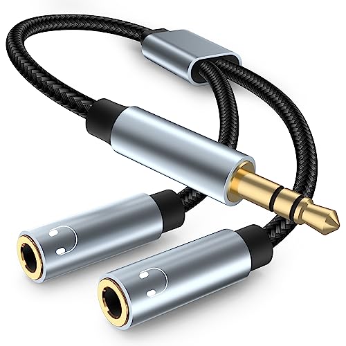 Cuteluding Audio Splitter Aux Splitter Kabel Kopfhörer Doppelstecker,3,5mm Stereo Klinke kopfhörer Adapter Kabel,Klinke Splitter kompatibel mit Kopfhörer,Tablet,PC,Tablet,Autoradio,Lautsprecher Grau von Cuteluding