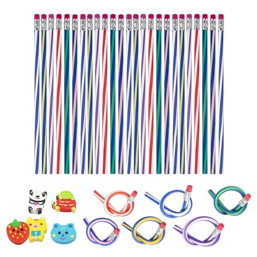 Biegebleistifte,Bunt Biegebleistift,Flexible Biegsame Bleistifte,Biegebleistifte mit Radiergummi,Biegbare Bleistifte,Biegsam Magic Biegebleistift für Kinder,Magic Bend Bleistift, Farbe zufällig (30) von Cutiolly