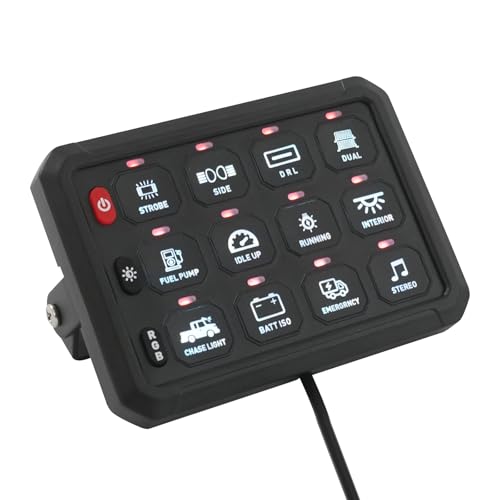 8 Gang Schalter Panel Kit 12V/24V 60A Universal Circuit Control Relais System Touch Switch Box, Touch Schalter Panele RGB Sieben Farbe für Auto LKW Boot UTV SUV (12 Gang) von Cutycaty