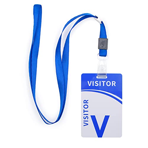 25 Stück Besucher-Abzeichen Lanyard mit PVC Ausweishalter mit Lanyard Reusable Identified Pass Besucher Schlüsselband Kunststoff Identifizierung Blaue Abzeichen für Schule Büro 8,5 * 5,5 cm von Cuyacili