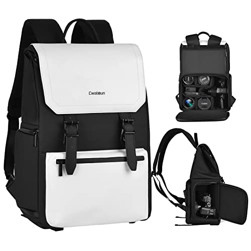 Cwatcun Kamerarucksack, Fotorucksack Wasserdicht Kamera Rucksack Professionelle Spiegellose DSLR SLR Fotorucksack Groß Kameratasche Kompatibel für Sony Canon Nikon und Objektiv Stativ Zubehör,Weiß von Cwatcun