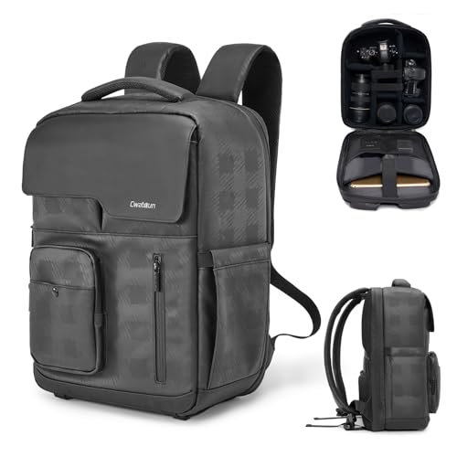 Cwatcun Kamerarucksack Wasserbeständig Fotorucksack Professioneller Kameratasche für spiegellose DSLR/SLR, kompatibel für Sony Canon Nikon Kamera und Objektivstativ Zubehör, S, Schwarz von Cwatcun