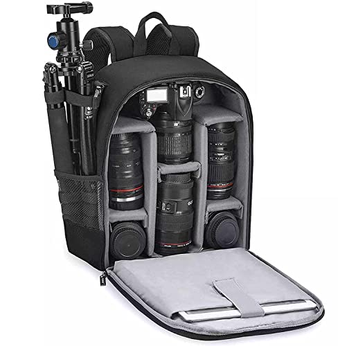 Cwatcun Kamerarucksack Wasserbeständig Fotorucksack Professioneller Kameratasche für spiegellose DSLR/SLR, kompatibel für Sony Canon Nikon Kamera und Objektivstativ Zubehör (2.0 klein, Schwarz) von Cwatcun