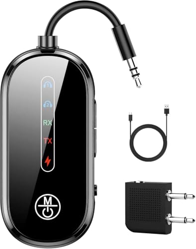 Bluetooth 5.4 Adapter für Flugzeug, 2 in 1 Bluetooth Sender Empfänger auf 2 Kopfhörer, AUX Bluetooth Adapter Klinke 3.5mm Bluetooth Splitter mit Extra Dual 3,5mm AUX Adapter für Stereoanlage, Auto, TV Bluetooth 5.4 Adapter für Flugzeug, 2 in 1 Bluetooth Sender Empfänger auf 2 Kopfhörer, AUX Bluetooth Adapter Klinke 3.5mm Bluetooth Splitter mit Extra Dual 3,5mm AUX Adapter für Stereoanlage, Auto, TV von Cweopo